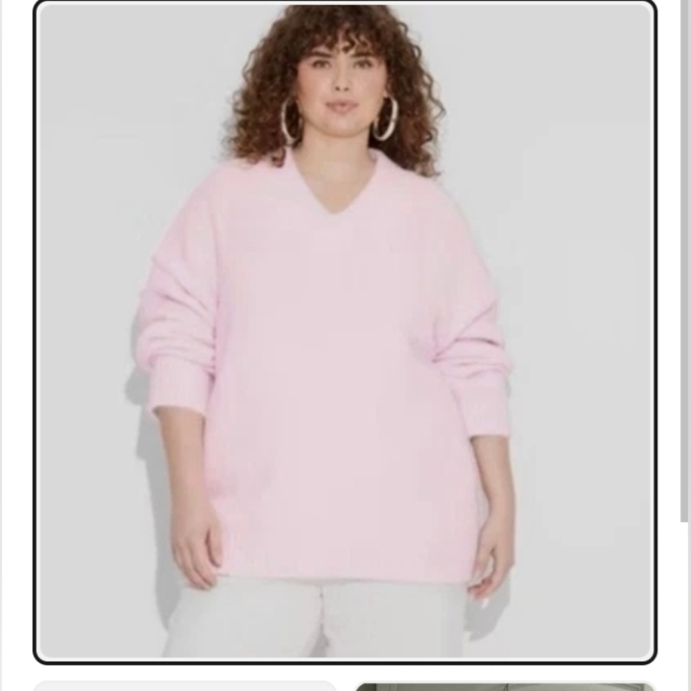 Wild Fable Oversized V Neck Fuzzy Pullover Sweater Light Pink
